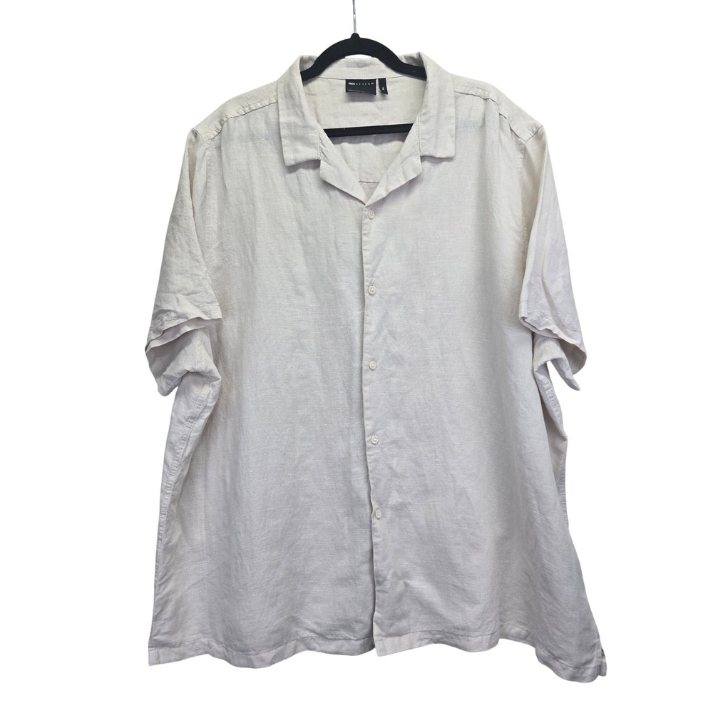 ASOS DESIGN Mens 3XL Linen Blend Short Sleeve Button Up Shirt Oatmeal‎ Beige